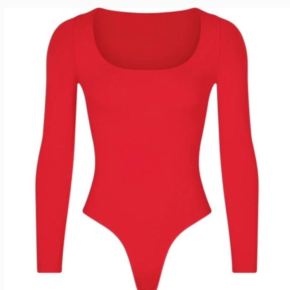 SKIMS Vibrant Red Long Sleeve Bodysuit